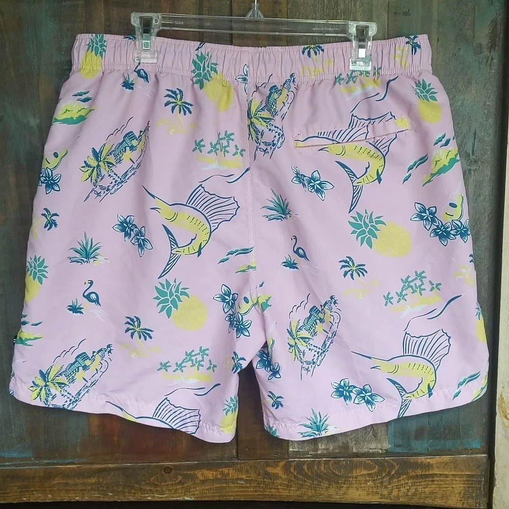 Nautica Pale Orchid Island Scene Print Swim Trunks - Men's XL - Picture 3 of 5